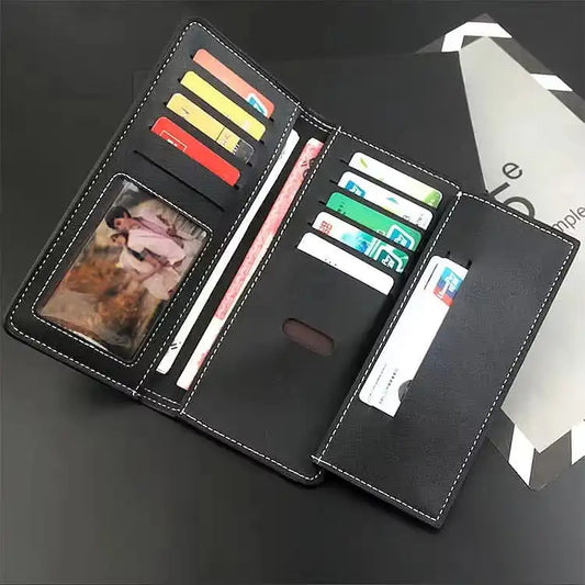 Tri-Fold Pure Leather Long Wallet