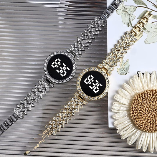 Ladies Round Crystal Digital Watch