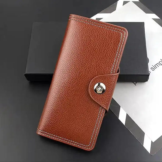 Tri-Fold Pure Leather Long Wallet
